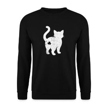 Katzen Silhouette mit Kleeblatt - Unisex Pullover - Schwarz - Vorne - Alina (178cm) & Michal (187cm)