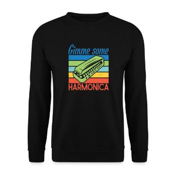Funny Harmonica Player Gimme Some Harmonica - Unisex Pullover - Schwarz - Vorne - Alina (178cm) & Michal (187cm)