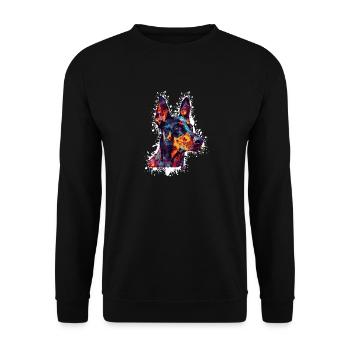 Farbiger Hund Kopf  - Unisex Pullover - Schwarz - Vorne - Alina (178cm) & Michal (187cm)