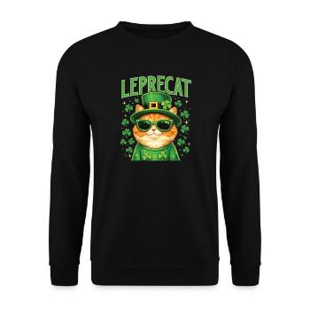 Leprecat St. Patrick's Irish Lucky Cat - Unisex Pullover - Schwarz - Vorne - Alina (178cm) & Michal (187cm)