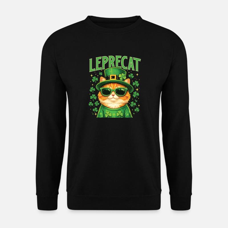 Leprecat St. Patrick's Irish Lucky Cat - Unisex Pullover - Schwarz