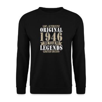 Jahrgang 1946 Geburtstag - Unisex Pullover - Schwarz - Vorne - Alina (178cm) & Michal (187cm)