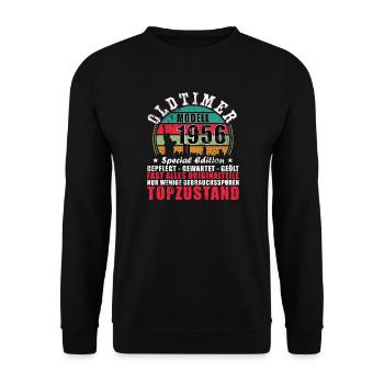 Oldtimer 1956 Jahrgang 1956 70. Geburtstag 1956 - Unisex Pullover - Schwarz - Vorne - Alina (178cm) & Michal (187cm)