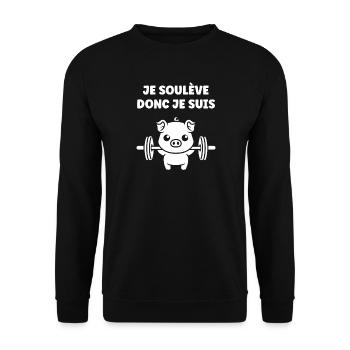 Cochon Haltérophile Je Soulève - Sweat-shirt Unisexe - noir - Devant - Alina (178cm) & Michal (187cm)