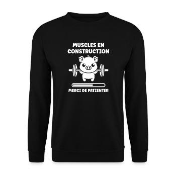 Muskeln aufbauen – Warte - Unisex Pullover - Schwarz - Vorne - Alina (178cm) & Michal (187cm)
