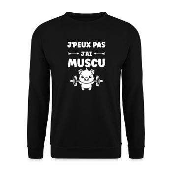 Ich kann nicht. Ich habe Schweinemuskeln. - Unisex Pullover - Schwarz - Vorne - Alina (178cm) & Michal (187cm)