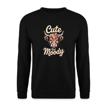 Hochlandrind Sprüche Launisch Lustiges Geschenk - Unisex Pullover - Schwarz - Vorne - Alina (178cm) & Michal (187cm)