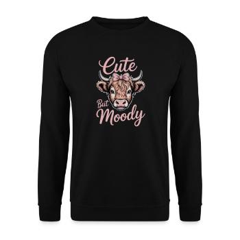 Hochlandrind Sprüche Launisch Lustiges Geschenk - Unisex Pullover - Schwarz - Vorne - Alina (178cm) & Michal (187cm)
