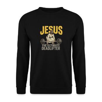 Jesus The Ultimate Deadlifter – Retro Fitness - Unisex Sweatshirt - black - Front - Alina (178cm) & Michal (187cm)