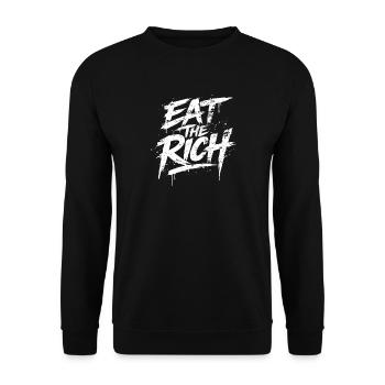 Iss den reichen Graffiti-Slogan - Unisex Pullover - Schwarz - Vorne - Alina (178cm) & Michal (187cm)