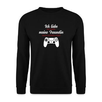 Ich liebe es wenn meine Freundin mich zocken lässt - Unisex Pullover - Schwarz - Vorne - Alina (178cm) & Michal (187cm)