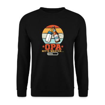 Opa Bitte Warten Baby Großvater Pops Großeltern - Unisex Pullover - Schwarz - Vorne - Alina (178cm) & Michal (187cm)