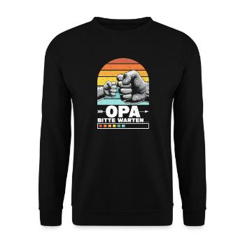 Opa Bitte Warten Baby Großvater Pops Großeltern - Unisex Pullover - Schwarz - Vorne - Alina (178cm) & Michal (187cm)