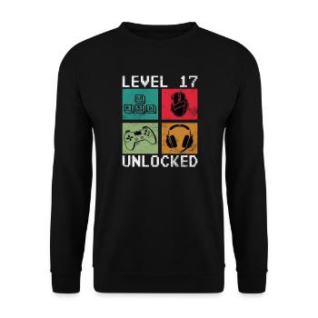 17th Birthday Level 17 unlocked - Unisex Sweatshirt - black - Front - Alina (178cm) & Michal (187cm)