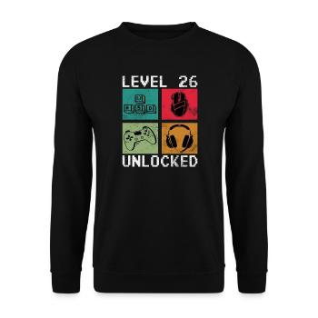 Level 26 Freigeschaltet Geburtstag Mann Frau Gamer - Unisex Pullover - Schwarz - Vorne - Alina (178cm) & Michal (187cm)
