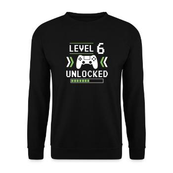 6e anniversaire 6 ans Niveau 6 Cadeau débloqué - Sweat-shirt Unisexe - noir - Devant - Alina (178cm) & Michal (187cm)