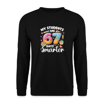 Schüler sind 67 Tage klüger Meme-Lehrer - Unisex Pullover - Schwarz - Vorne - Alina (178cm) & Michal (187cm)
