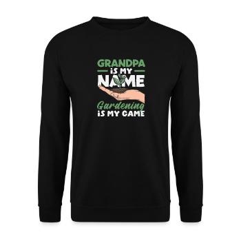 Opa Ist Mein Name Gartenarbeit Mein Spiel - Unisex Pullover - Schwarz - Vorne - Alina (178cm) & Michal (187cm)