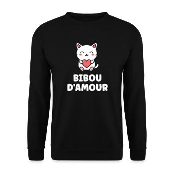 Chat cœur Bibou d'amour - Sweat-shirt Unisexe - noir - Devant - Alina (178cm) & Michal (187cm)
