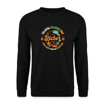 Voyageur riche en voyage, Globetrotter drôle - Sweat-shirt Unisexe - noir - Devant - Alina (178cm) & Michal (187cm)
