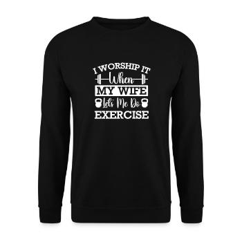 Bodybuilder en powerlifting : ma femme me laisse faire de l’exercice - Sweat-shirt Unisexe - noir - Devant - Alina (178cm) & Michal (187cm)