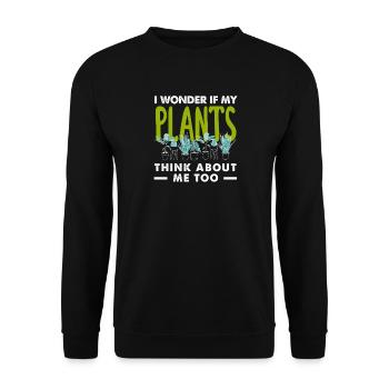 Frage, Ob Pflanzen Auch An Mich Denken - Unisex Pullover - Schwarz - Vorne - Alina (178cm) & Michal (187cm)