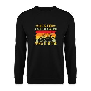 Vintage Retro Slot Car Racing Makes Life Better - Unisex Sweatshirt - black - Front - Alina (178cm) & Michal (187cm)
