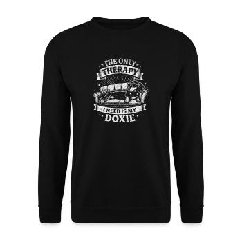 Dackel Die einzige Therapie, die ich brauche, ist mein Doxie Hund - Unisex Pullover - Schwarz - Vorne - Alina (178cm) & Michal (187cm)