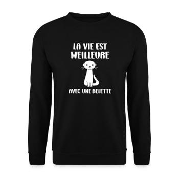 La vie est meilleure avec une belette - Sweat-shirt Unisexe - noir - Devant - Alina (178cm) & Michal (187cm)