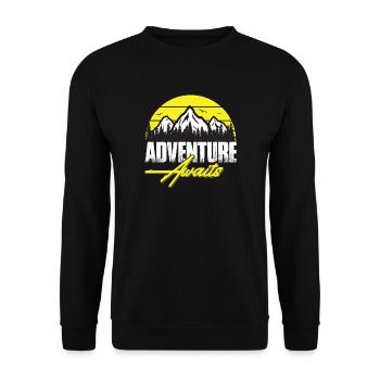Abenteuer wartet Berglandschaft Neon - Unisex Pullover - Schwarz - Vorne - Alina (178cm) & Michal (187cm)