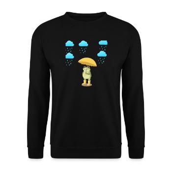 Frosch mit Regenschirm im Regen - Unisex Pullover - Schwarz - Vorne - Alina (178cm) & Michal (187cm)