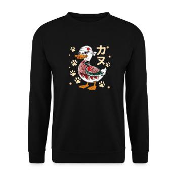 Battle duck with Japanese symbols and - Unisex Sweatshirt - black - Front - Alina (178cm) & Michal (187cm)