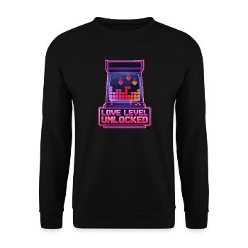  Love Level Unlocked Arcade Retro Video Game - Unisex Sweatshirt - black - Front - Alina (178cm) & Michal (187cm)