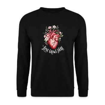 Liebe wächst hier anatomische Herzblumen - Unisex Pullover - Schwarz - Vorne - Alina (178cm) & Michal (187cm)