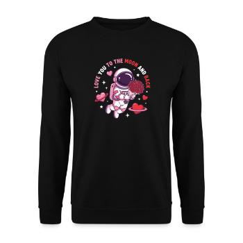 Ich liebe dich bis zum Mond und zurück, Astronaut Valentine - Unisex Pullover - Schwarz - Vorne - Alina (178cm) & Michal (187cm)