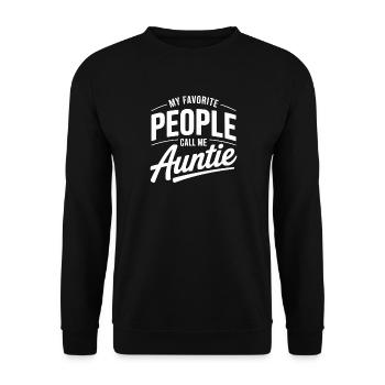 Lieblingsmenschen Auntie Spruch - Unisex Pullover - Schwarz - Vorne - Alina (178cm) & Michal (187cm)