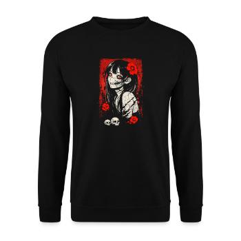 Fille gothique inquiétante d’anime d’horreur japonaise - Sweat-shirt Unisexe - noir - Devant - Alina (178cm) & Michal (187cm)