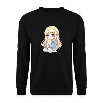 Anime Mädchen Katze Japan Kawaii Katzenliebhaber - Unisex Pullover - Schwarz - Vorne - Alina (178cm) & Michal (187cm)