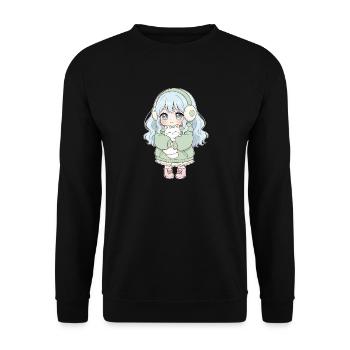 Anime Mädchen Katze Japan Kawaii Katzenliebhaber - Unisex Pullover - Schwarz - Vorne - Alina (178cm) & Michal (187cm)