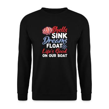 Shells Sink Dreams Float on Our Boat - Unisex Pullover - Schwarz - Vorne - Alina (178cm) & Michal (187cm)