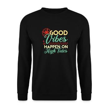 Gute Vibes an hohen Gezeiten - Unisex Pullover - Schwarz - Vorne - Alina (178cm) & Michal (187cm)
