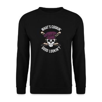 Kopfskull Kochchef: What's Cookin'? - Unisex Pullover - Schwarz - Vorne - Alina (178cm) & Michal (187cm)