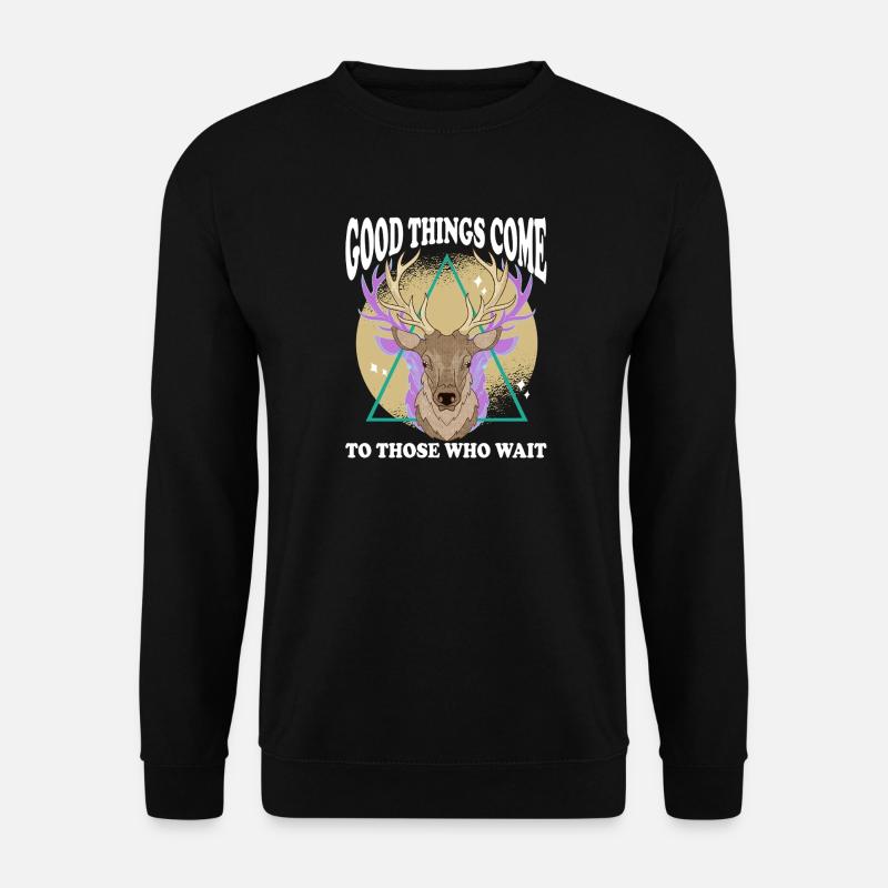 Hirschkopf Dreiecks-Glow mit Text - Unisex Pullover - Schwarz