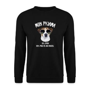 Jack Russell Hundepyjama-Humor  - Unisex Pullover - Schwarz - Vorne - Alina (178cm) & Michal (187cm)