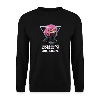 Antisocial Japanese Vaporwave Anime Girl - Unisex Sweatshirt - black - Front - Alina (178cm) & Michal (187cm)