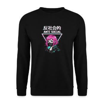 Antisocial Japanese Vaporwave Anime Girl - Unisex Sweatshirt - black - Front - Alina (178cm) & Michal (187cm)