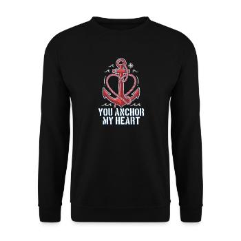 Du ankerst mein Herz Nautisches Segelboot Valentine - Unisex Pullover - Schwarz - Vorne - Alina (178cm) & Michal (187cm)