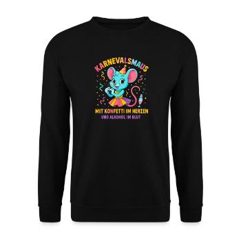 Carnaval : Souris Confettis en Cœur de Carnaval - Sweat-shirt Unisexe - noir - Devant - Alina (178cm) & Michal (187cm)