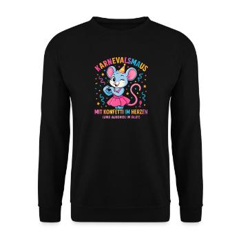 Carnaval : Souris Confettis en Cœur de Carnaval - Sweat-shirt Unisexe - noir - Devant - Alina (178cm) & Michal (187cm)