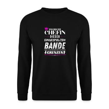 Chefin dieser Eingespielten Bande Chefin Geschenke - Unisex Sweatshirt - black - Front - Alina (178cm) & Michal (187cm)